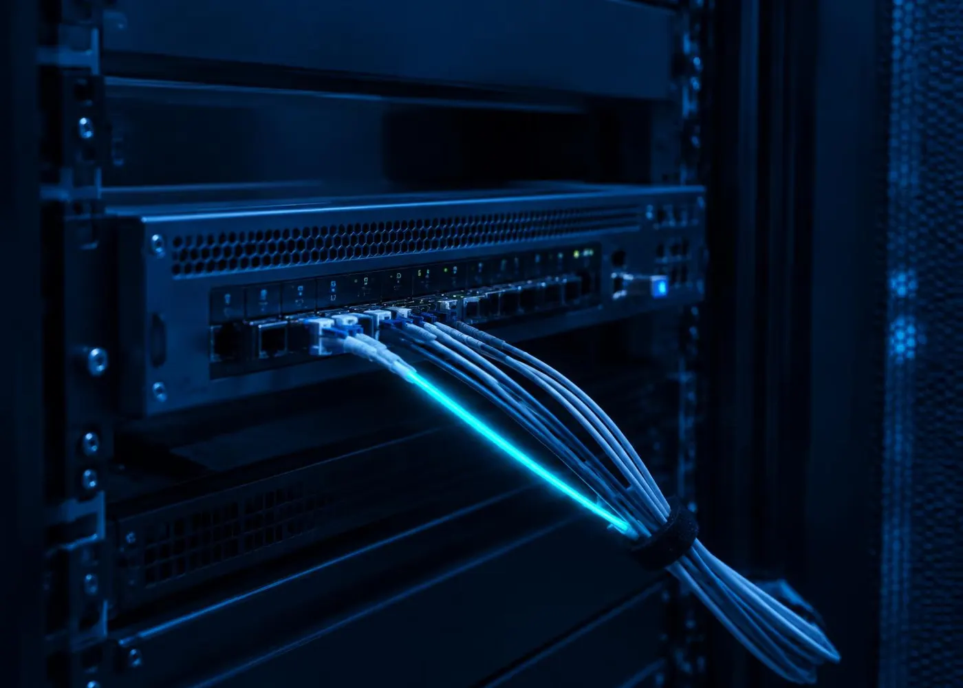 A network sensor appliance with fibre connections in a rack